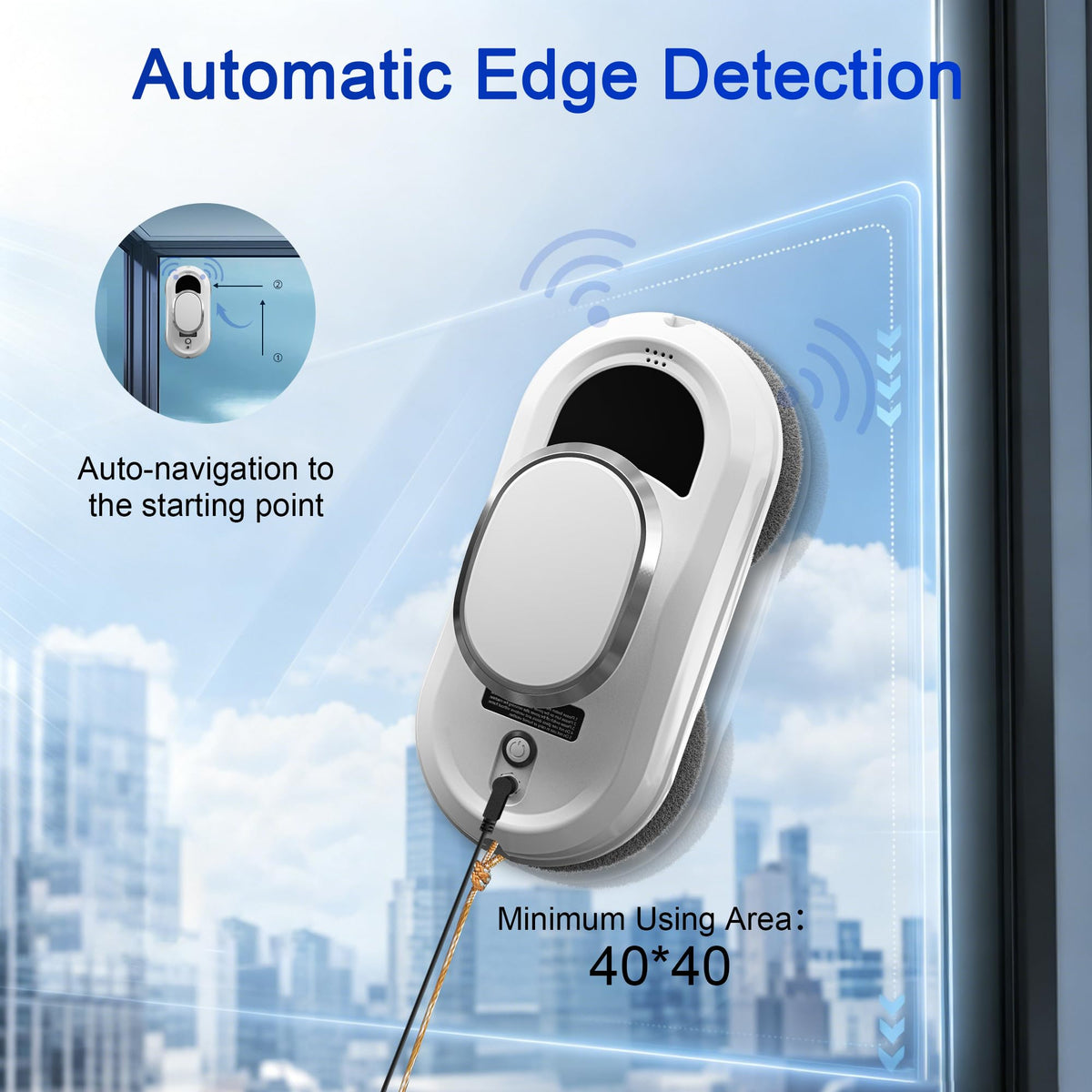 EAEGE Automatic Window Cleaning Robot, Smart Robot Window Cleaner Inside/Outside, 3000Pa Suction, Intelligent Path Planning, Remote Control for high Glass, Shower, Mirror with 10 Rags(White)