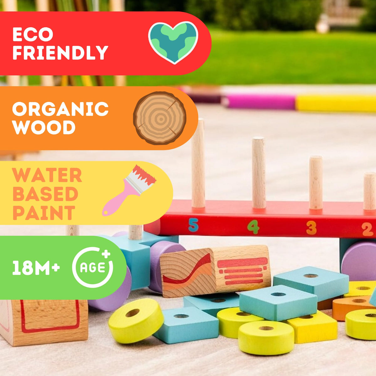 CUBIKA Wooden Geometric Shapes Truck– Montessori Toy for Toddlers Ages 3+– Shape Sorter and Stacking Truck Building Toy– FSC-Certified Wood, German Water-Based Paints, Travel-Friendly