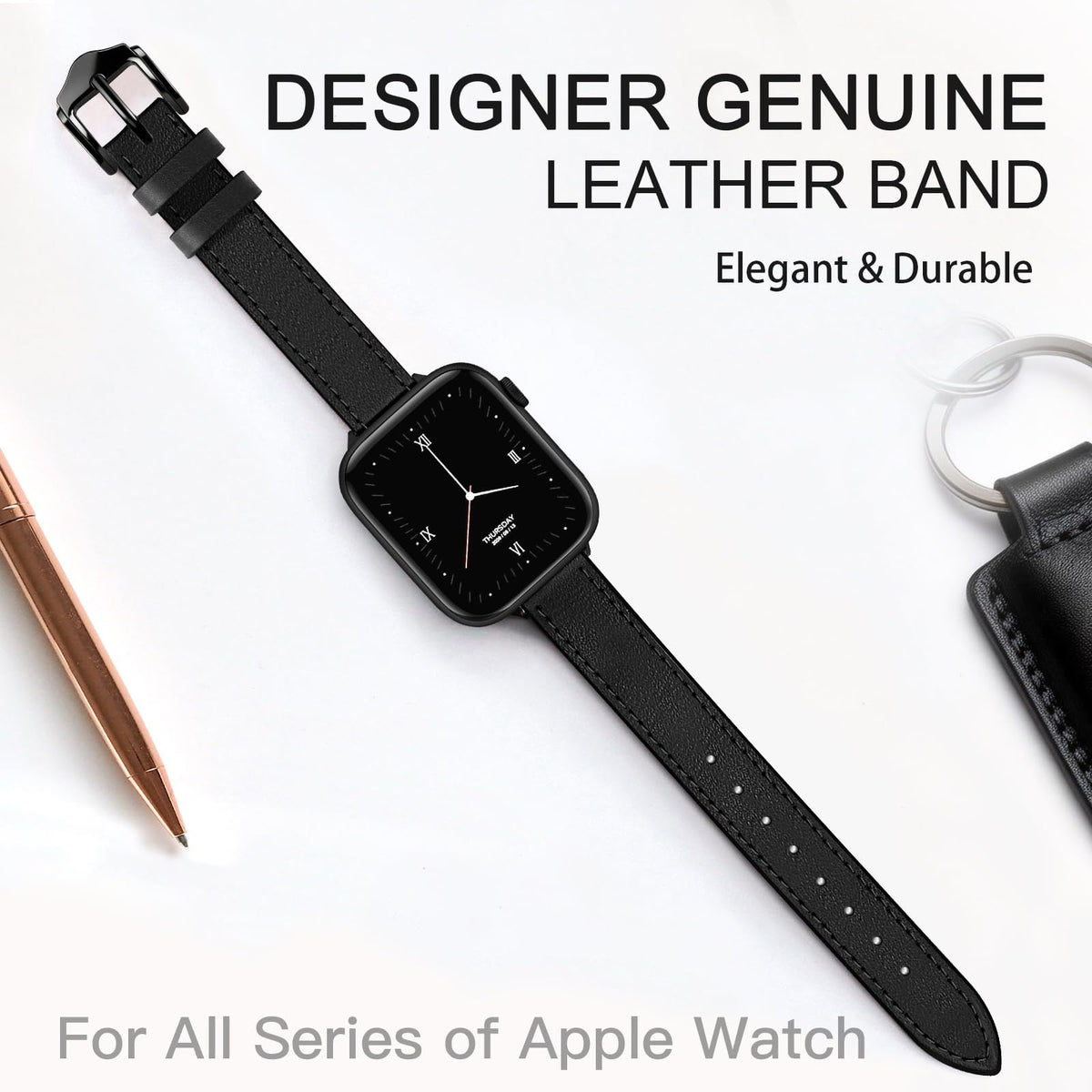 JR.DM Slim Leather Bands Compatible with Apple Watch Band 38mm 40mm 41mm 42mm 44mm 45mm 46mm 49mm, Genuine Leather Thin Band Feminine Design Strap for Iwatch Ultra SE Series 11 10 9 8 7 6 5 4 3 2 1