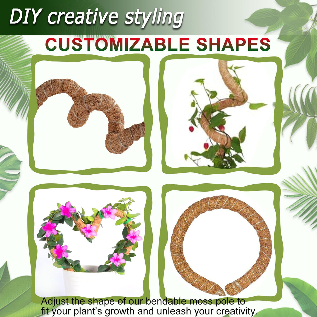 2 Pack 48'' Bendable Moss Pole for Monstera & Pothos - Tall Handmade Coco Coir Plant Support Stakes for Large Climbing Indoor Plants, Potted Houseplant Trellis Accessories