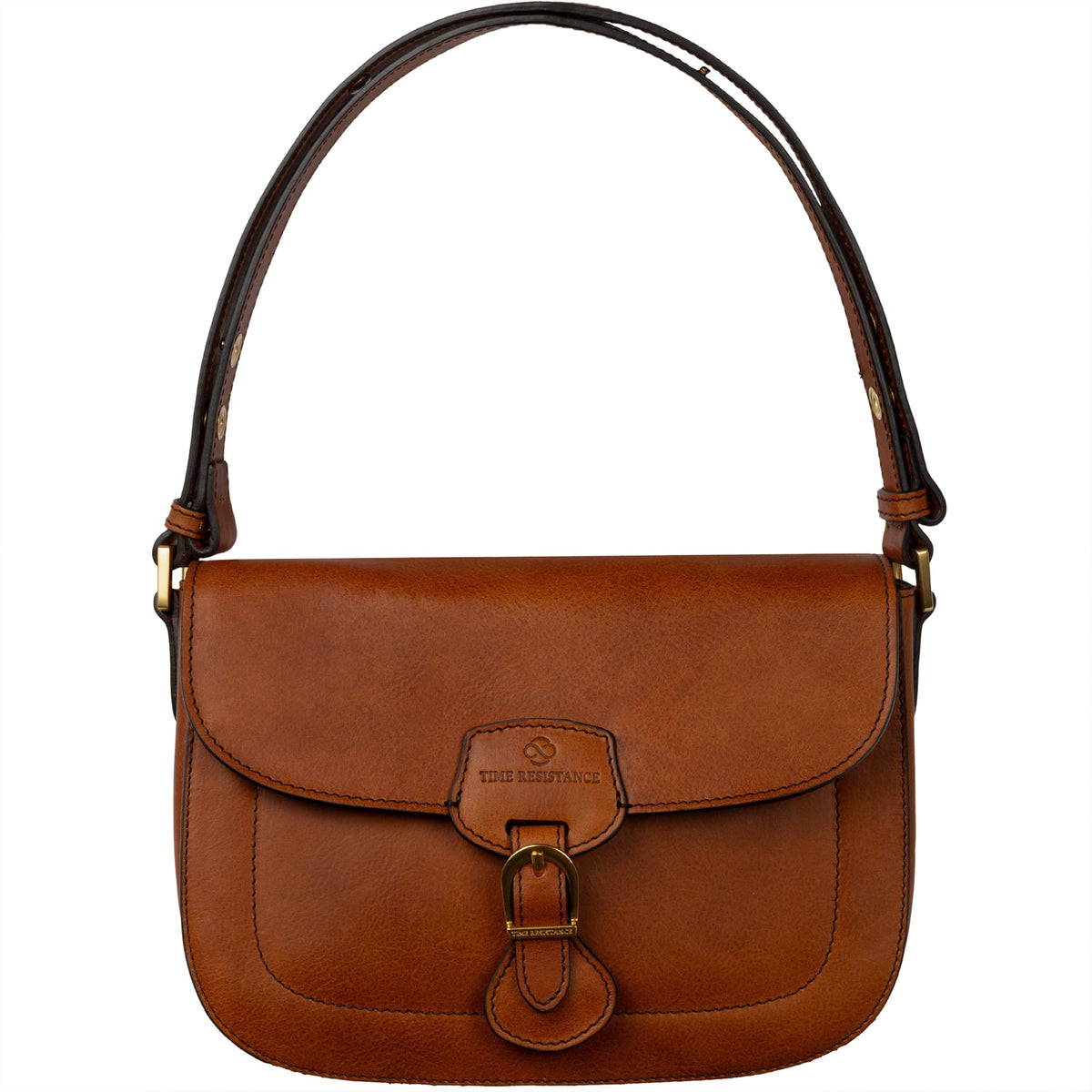 Time Resistance Leather Shoulder Bag – Saddle Bag with Magnetic Closure - Leather Handbag for Women (Cognac Brown)