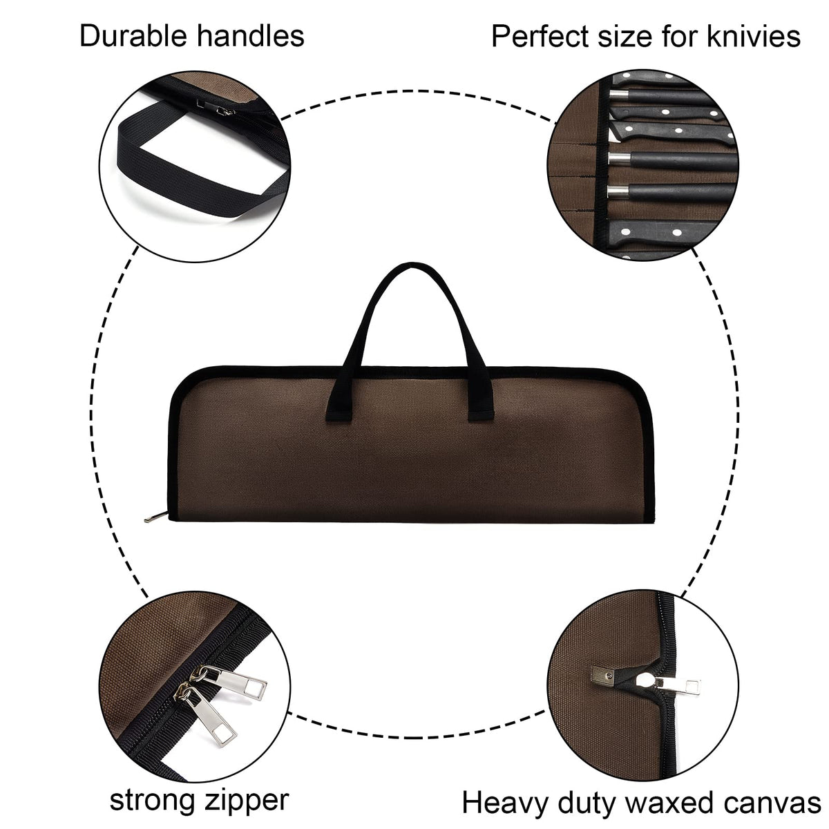 QEES Knife Roll,Heavy Duty Knife Bag,Waxed Canvas knife Case with 4 Slots For Knives & Kitchen Tools,Chef Knife Bag With Handle.Portable Knife Roll Bag For Chefs Culinary Traveling.Knives Pouch