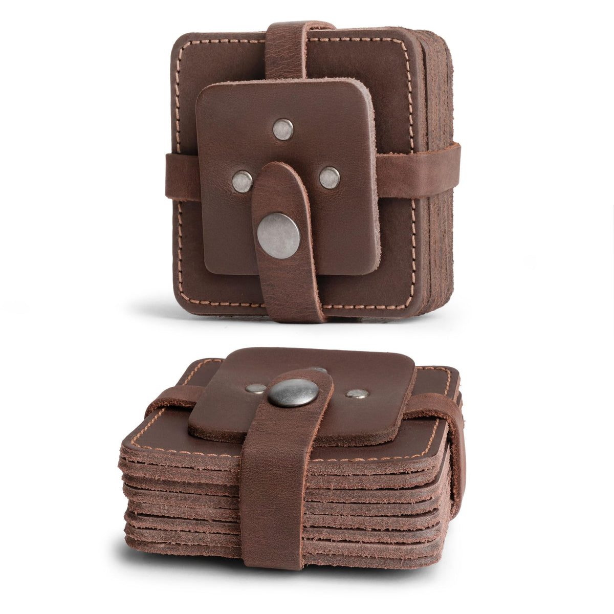 Hide & Drink Leather Coasters Set of 8, Premium Leather Table Protection for Drinks, Elegant Accessory for Home/Office, Protects Surfaces, Bourbon Table Coasters, Bar, Western (Bourbon Brown)