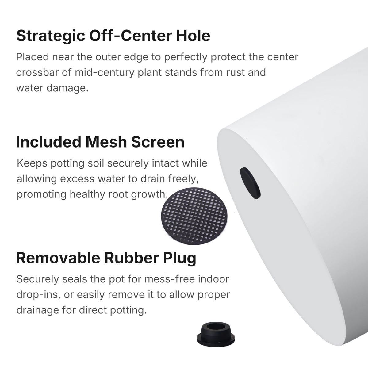 FaithLand 8 Inch Fiberstone Planter - Lightweight Modern Cylinder Plant Pot with Drainage Hole & Plug, Indoor Outdoor Use, Matte White