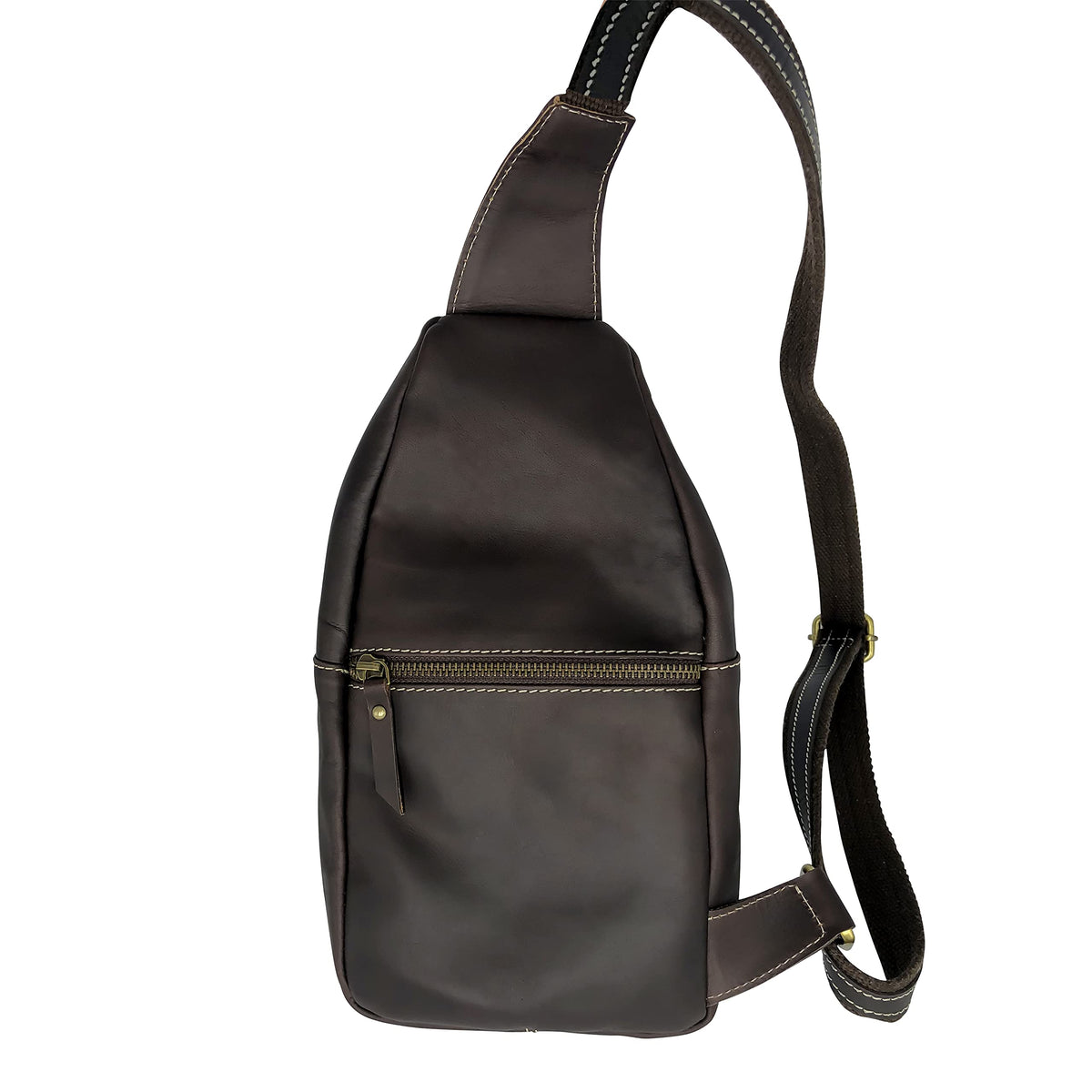 Dimarcy Leather Cross-body Sling Bag Casual Daypack Backpack Chest Shoulder Multi-Purpose Timeless Design Small Men (Dark Brown)