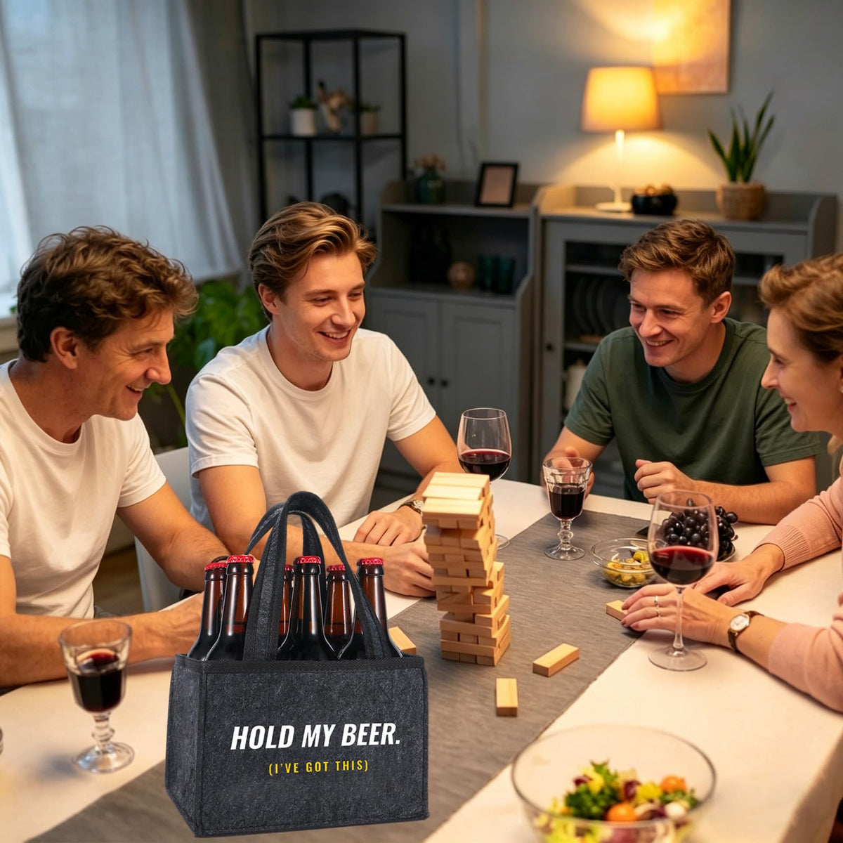 Funny Beer Drink Carrier Bag for Men, Birthday Gift for Beer Lovers, Unique Gifts for Him, Party, BBQ, Camping, and Tailgating, 6-Bottle Felt Beer Tote