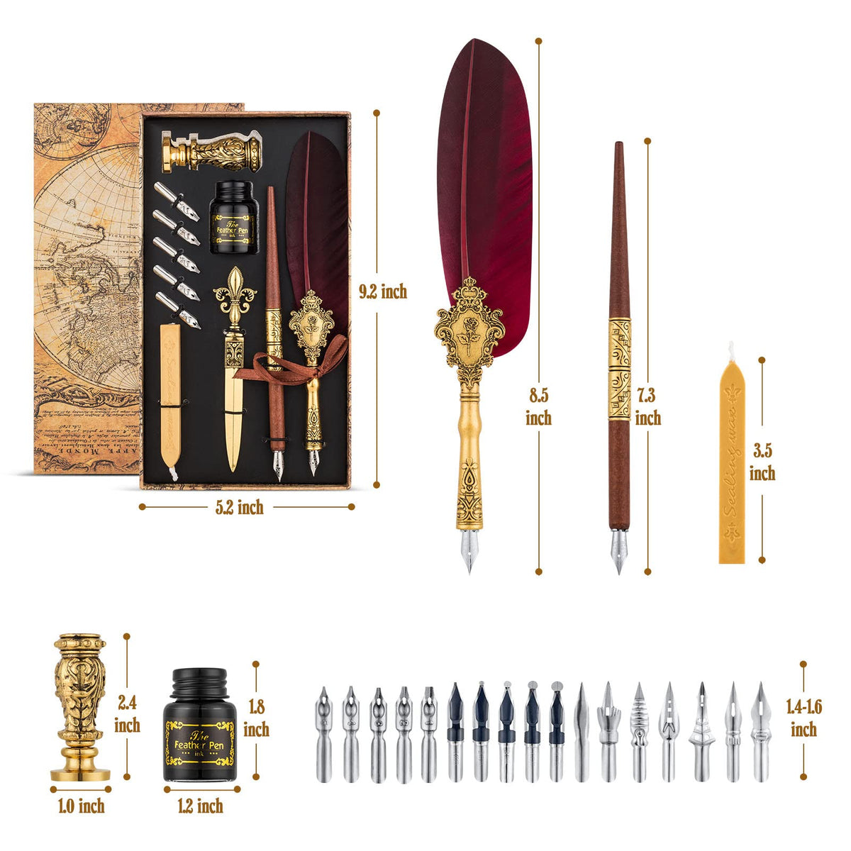 Hethrone Feather Pen and Ink Set - Quill Pens Calligraphy Pen Set Fountain Dip Pen