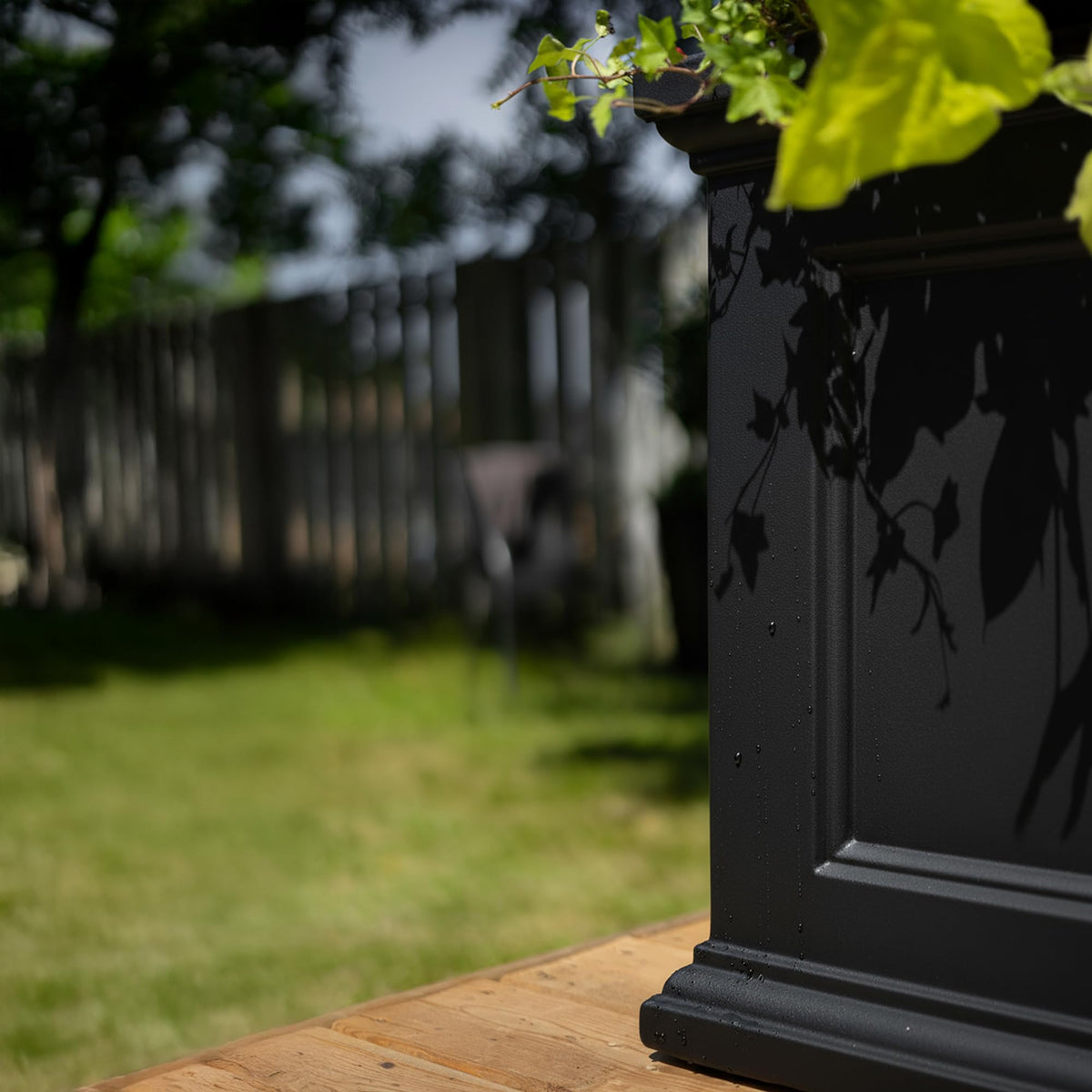 Mayne Fairview Self Watering Planter Box - 20 Inch Large Square, Classic Inset Panels, New England Architecture, Double Wall, UV & Weather Resistant for Indoor and Outdoor Use, Black
