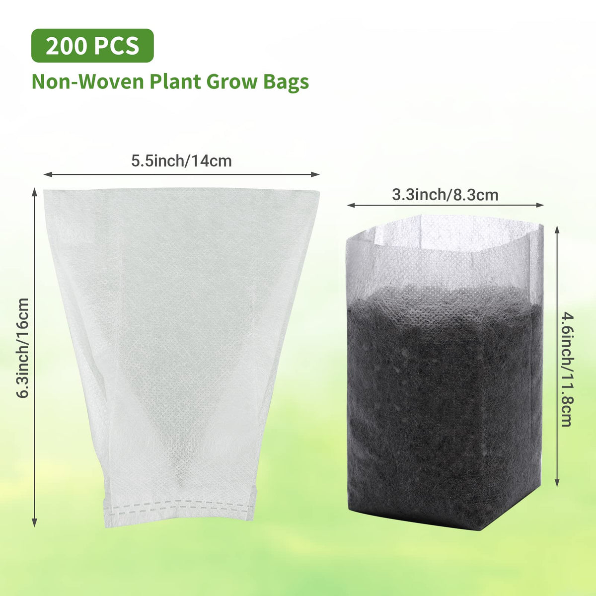 GREANER 200 PCS Nursery Bags, 5.5"x6.3" Non-Woven Fabric Seedling Bags Biodegradable for Home Garden Supply, Tree, Flower, Vegetable, Nursery Pots Container Plants Pouch