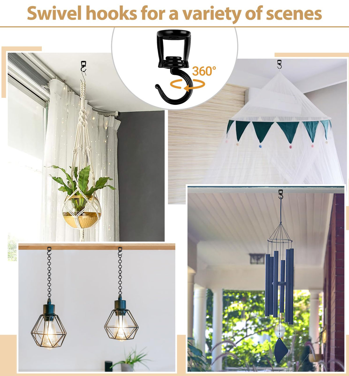 Mkono Brown Macrame Plant Hanger and Ceiling Hooks, Indoor Jute Hanging Planter Basket with Wood Beads Decorative