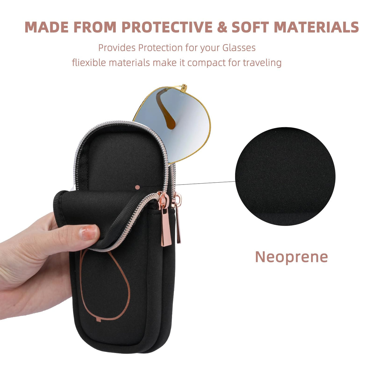 popolov Double Eyeglass Case Soft,Portable Dual Glasses Cases with 2 Compartments Zipper Closure for Men Women Travel