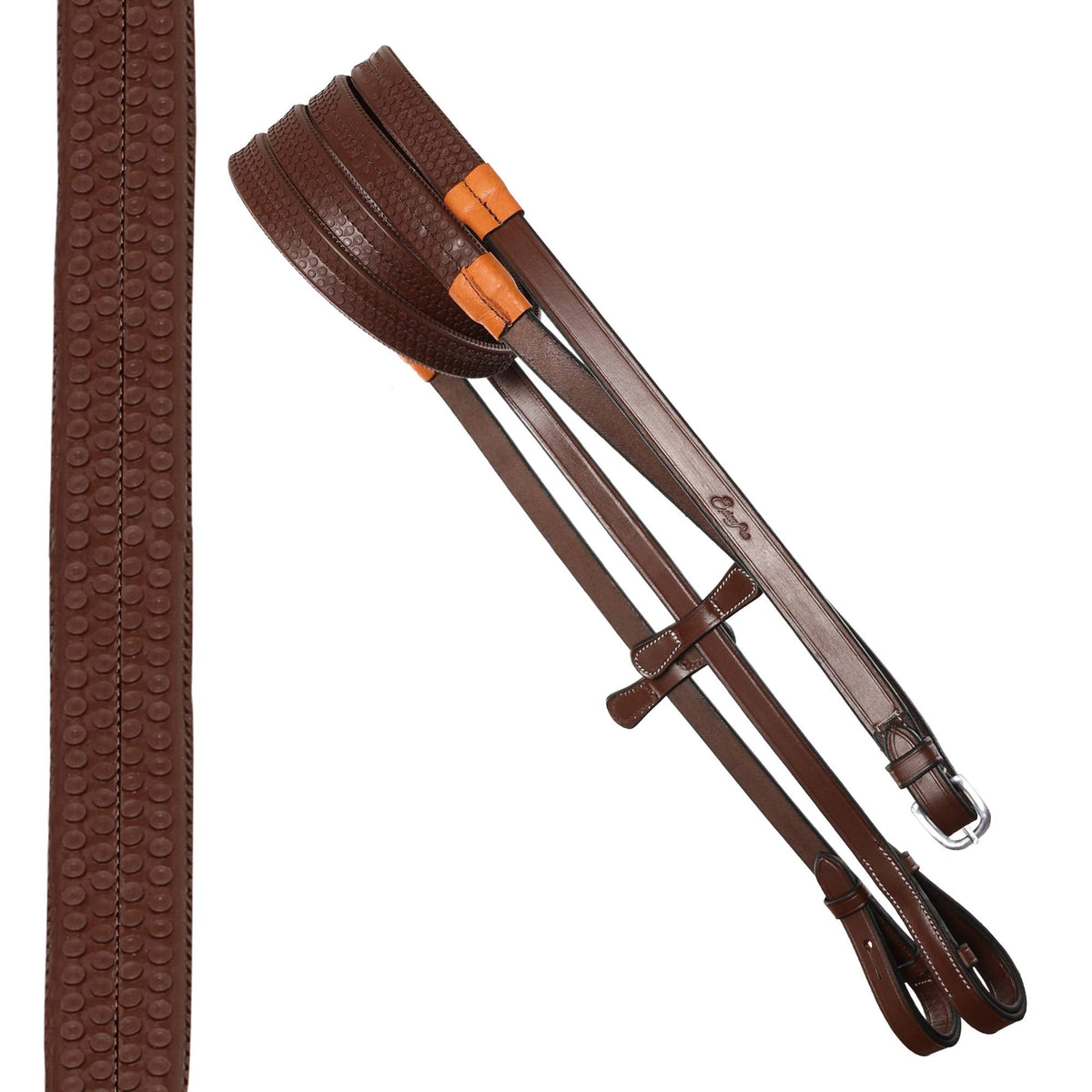 Exion Anatomical Snaffle Jumping Bridle for Horses with Removable Flash Noseband & Rubber Reins – Premium Vegetable-Tanned Leather, Brass Buckles, Padded MonoCrown, Designer Stitching