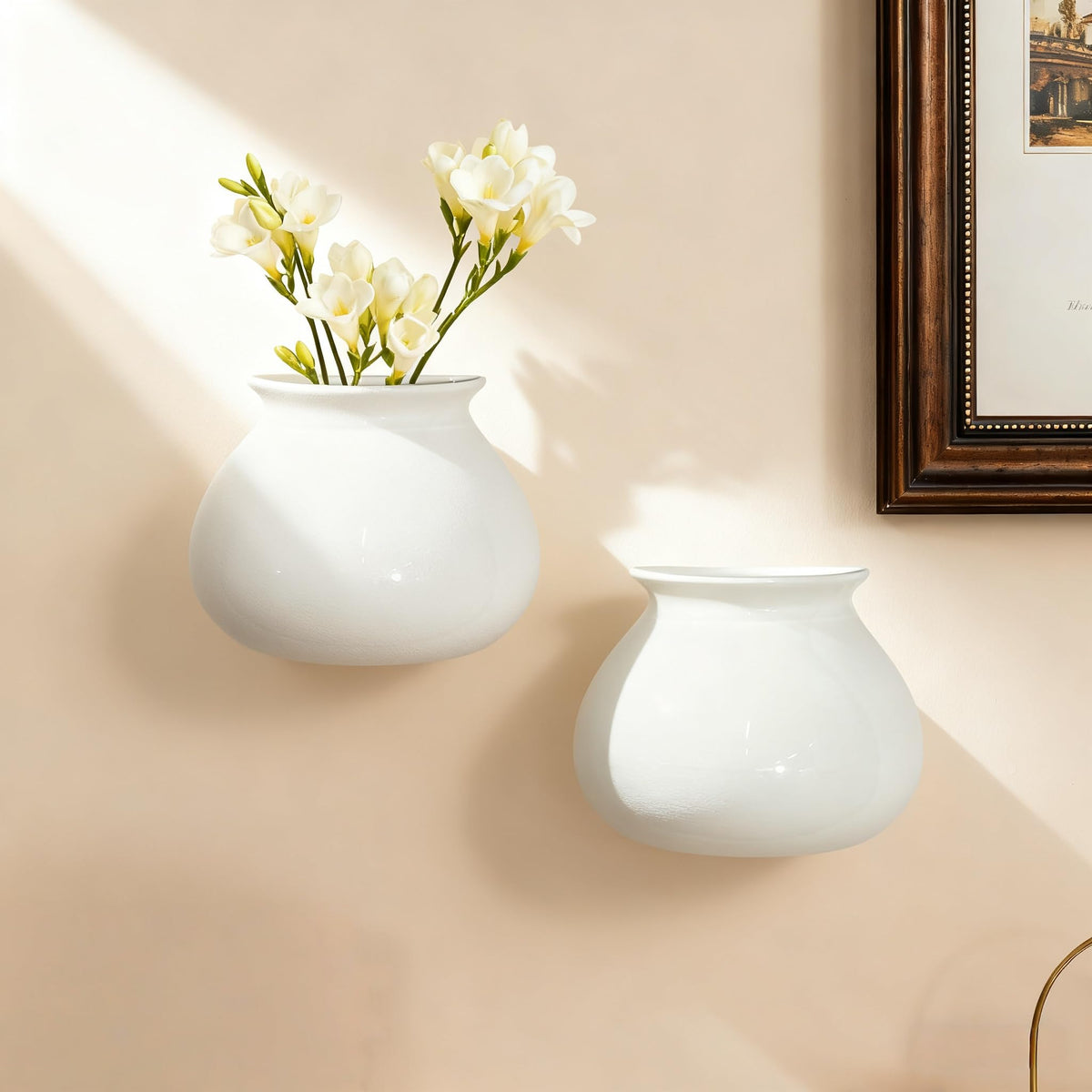 Hanging Ceramic Wall Planters,Set of 2,Minimalist Modern Ceramic Wall Planter,Cubicle Modern Decor Wall Plant Holder for Indoor Plants,Propagation Wall Planters,Hanging Flower Pots,White