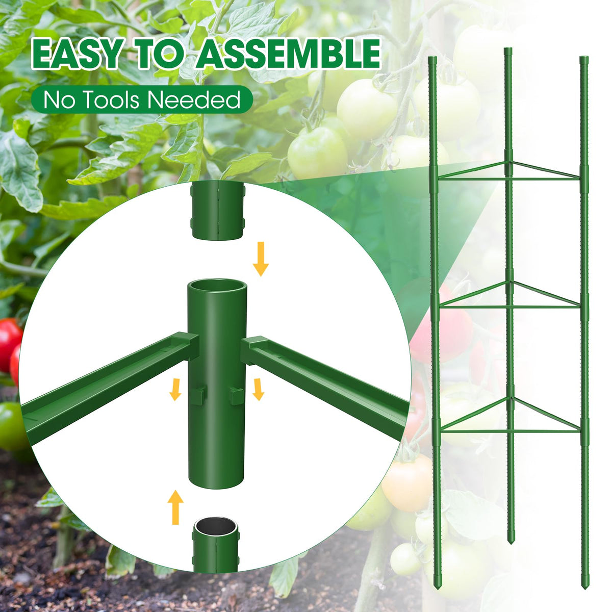3 Pack Tomato Cages, 51.2in Tomato Plant Support Stakes Heavy-Duty, Garden Tomato Cages & Trellis for Climbing Vegetables, Tomatoes, Peppers, and Potted Plants(3)