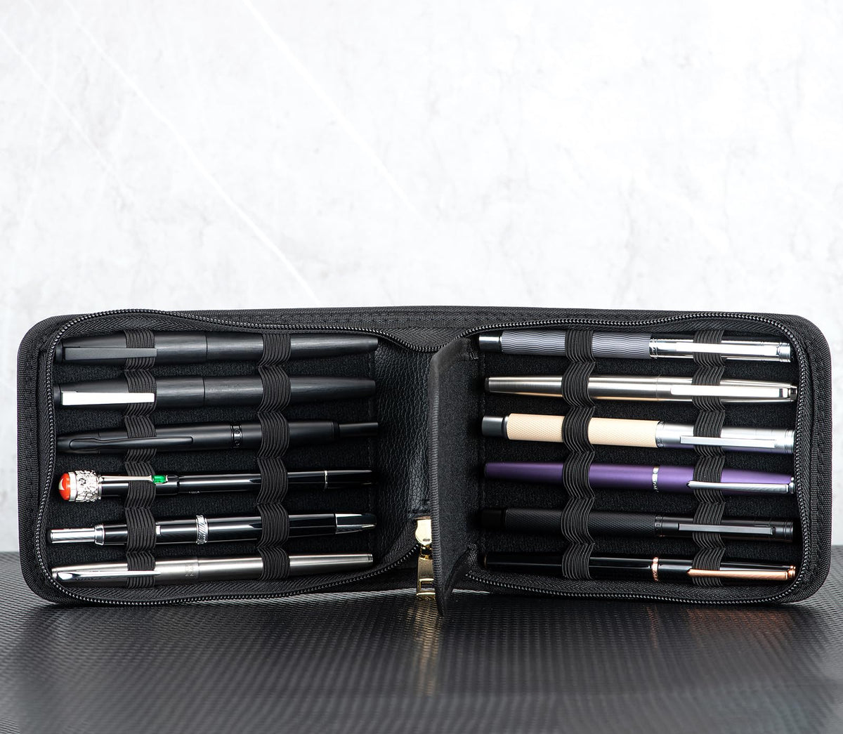 Lanxivi Fountain Pen Roller Pen Pu Leather Case for 12 Pens (Black)
