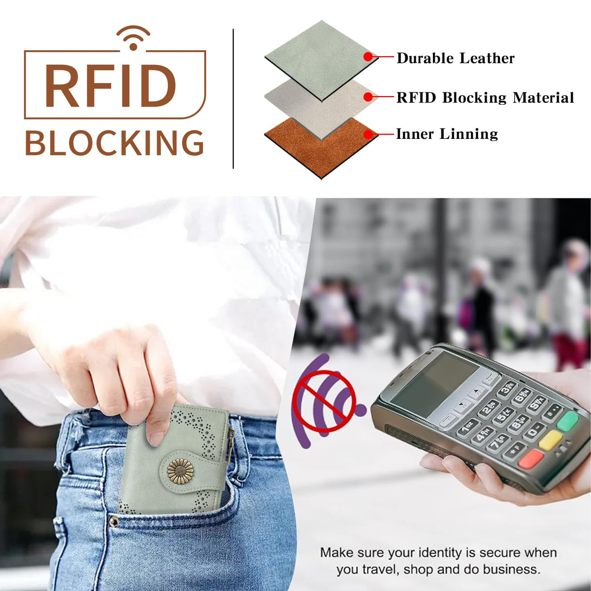 SENDEFN Small Wallets for Women Bifold RFID Blocking Leather Card Holder Compact Wallet with Zipper Coin Pocket