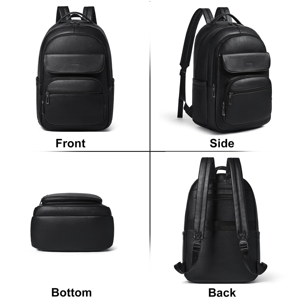 Leresas 37L Backpack Purse for Women Mens Work Travel Teacher Back Pack Laptop Business Vegan Leather Backpack Fashion College Computer Bag Black