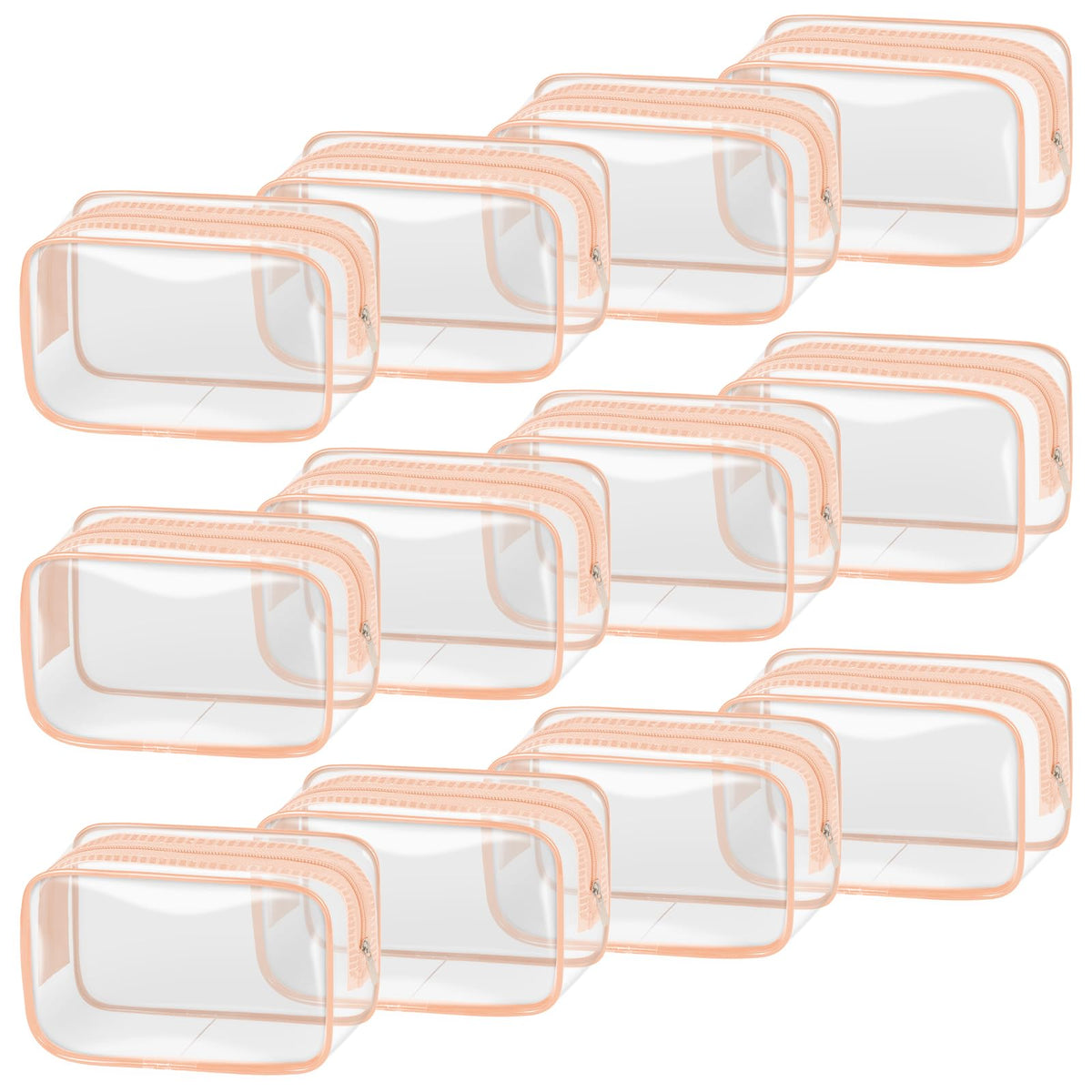 TISRATOK 12 PCS Clear Makeup Bag for Women with Zipper, TSA Approved Toiletry Pouch, Cosmetic Bag Bulk for Travel Organizer Essentials -Orange-pink, Small