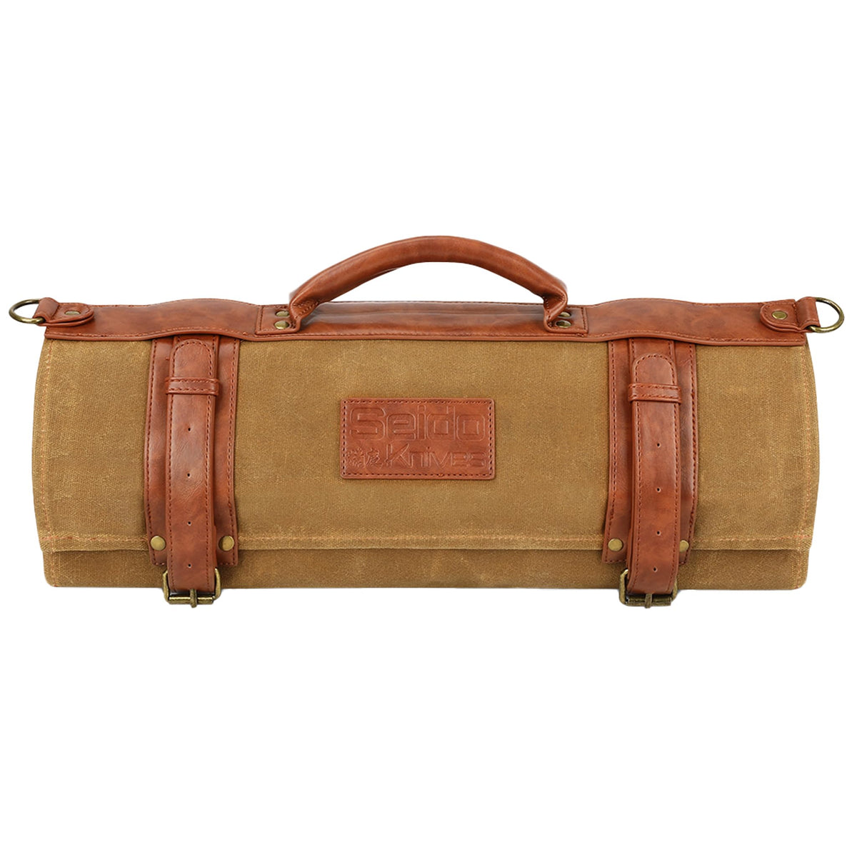 Seido Knives Classic Knife Roll Bag - Heavy Duty Canvas & Leather - Holds 18 Culinary Tools, Including 12 Large Knives, 4 Utensil Slots, and 2 Meat Cleaver Compartments