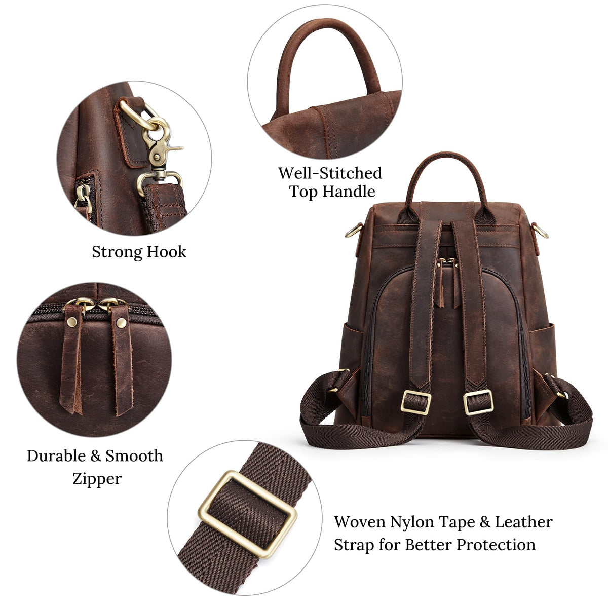 S-ZONE Leather Backpack Purses for Women Antitheft Soft Rucksack Ladies Shoulder Bag Medium