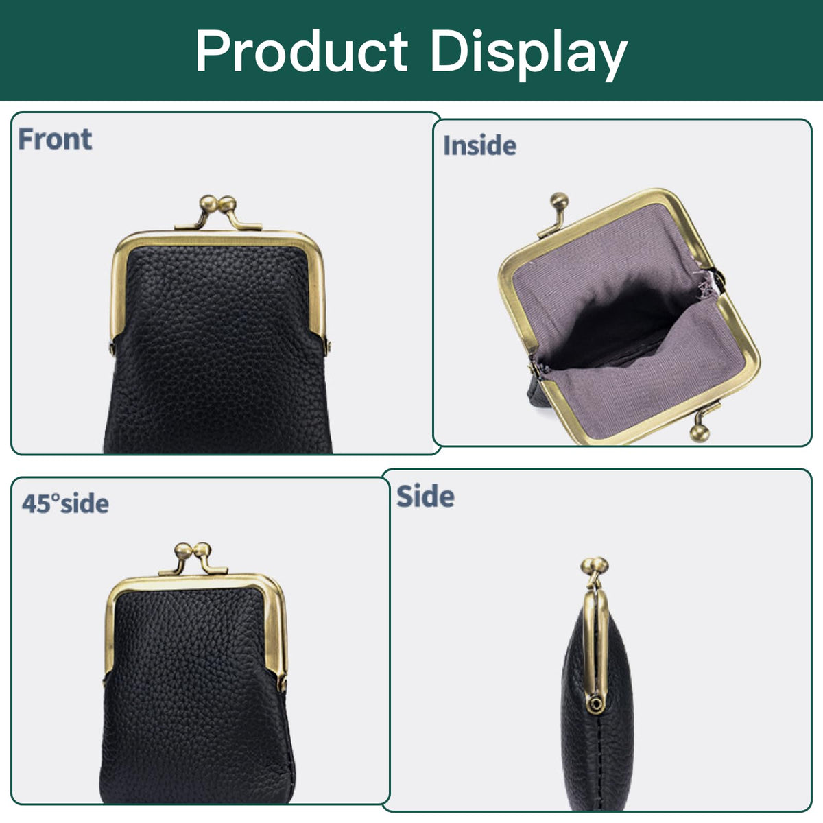 Genuine Leather Kiss Lock Coin Purse, Mini Wallet with Metal Clasp Frame, Small Change Holder，gift for women men (White)