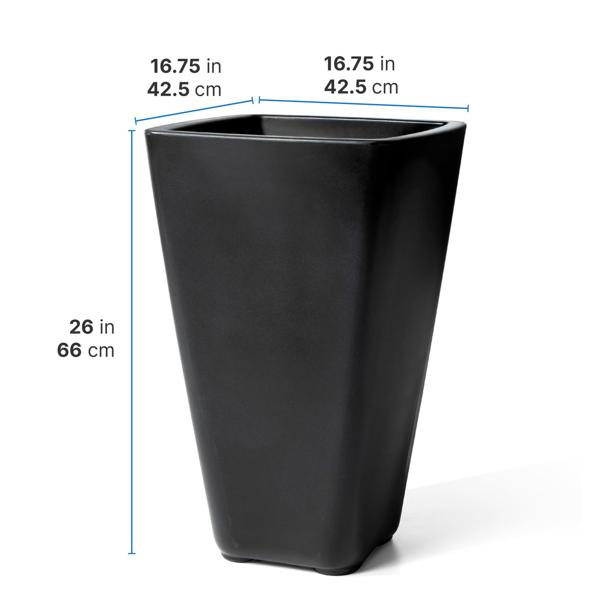 Step2 Bridgeview Tall Square Planter, Large Planters for Outdoor Plants, Gardening and Flower Pot for Patio or Porch, Efficient Drainage, Durable Plastic, Onyx Black, 2-Pack
