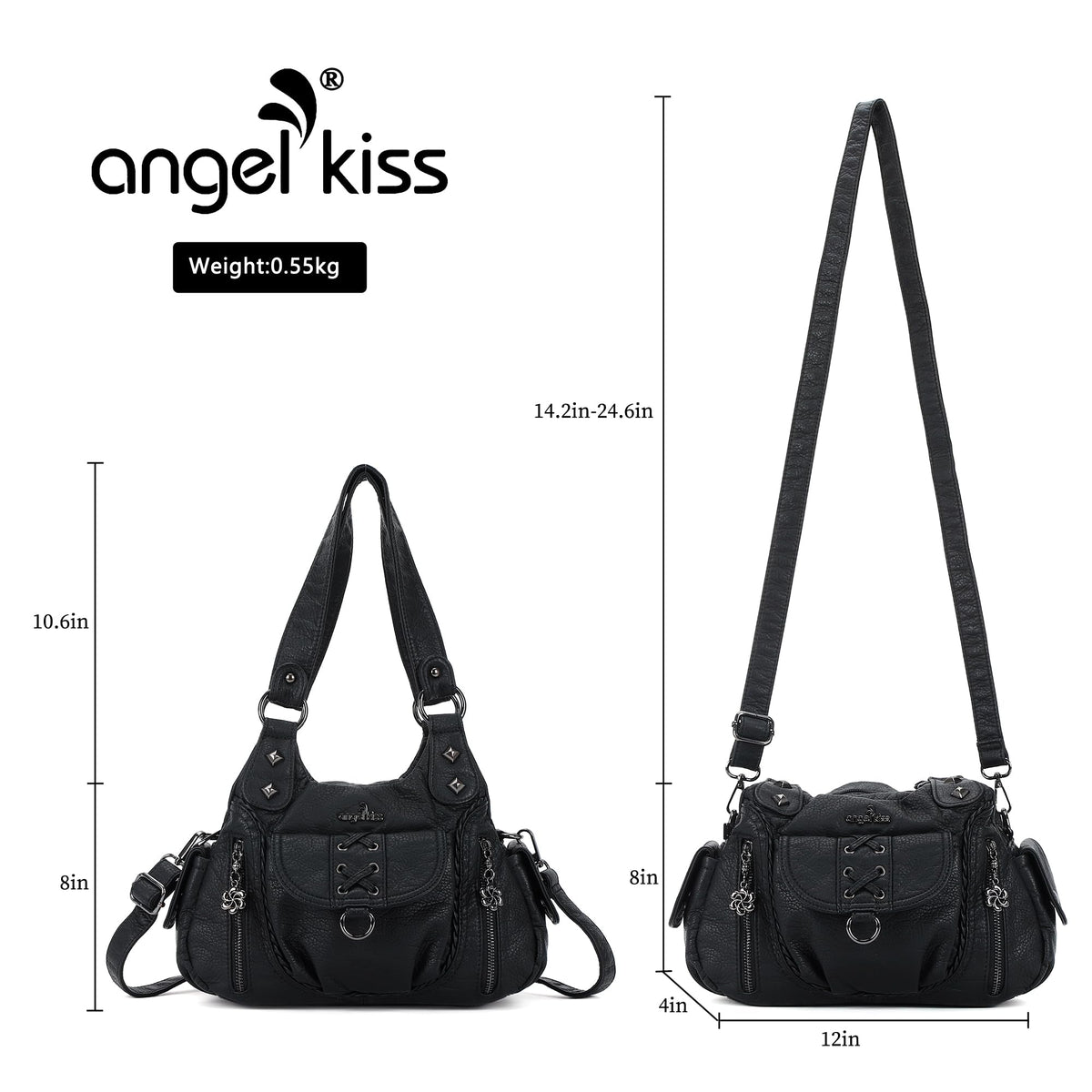 Angel Kiss Small Purses for Women Hobo Shoulder Bags Y2K Vegan Leather Multi-Pocket Handbags Designer Tote Bag with Crossbody Strap,Black