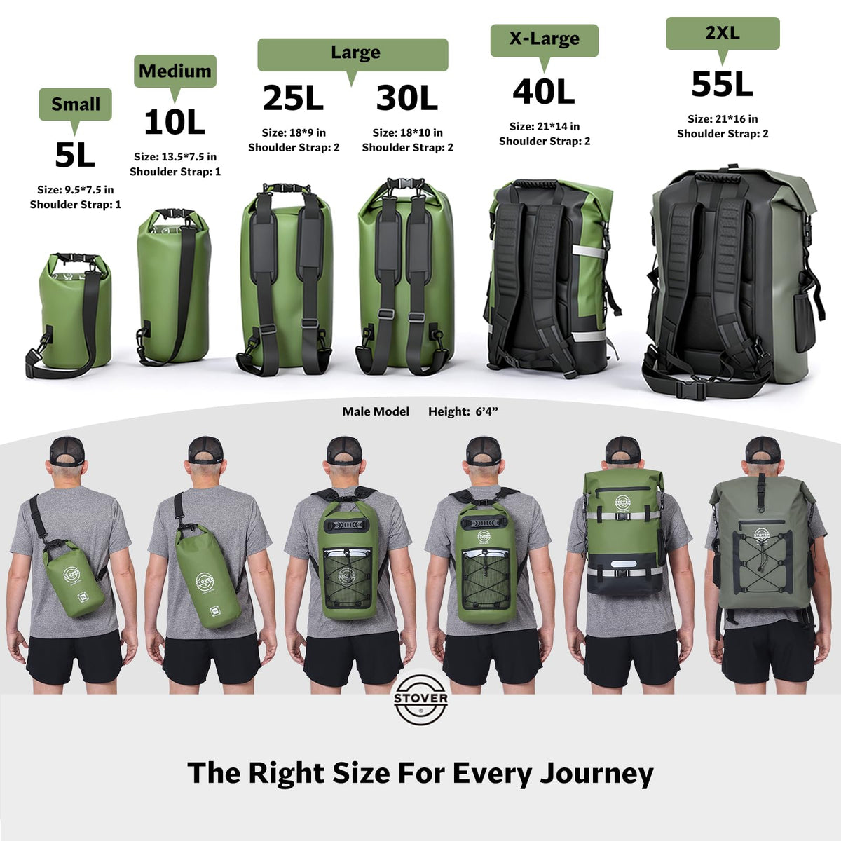 STOVER 5/10/25/30/40/55L Waterproof Dry Bag, Small Lightweight Roll Top Dry Bag Backpack w/Waterproof Phone Case, Kayaking, Travel, Hiking, Fishing, Tubing, Camping, the Beach, Men/Women (Teal)