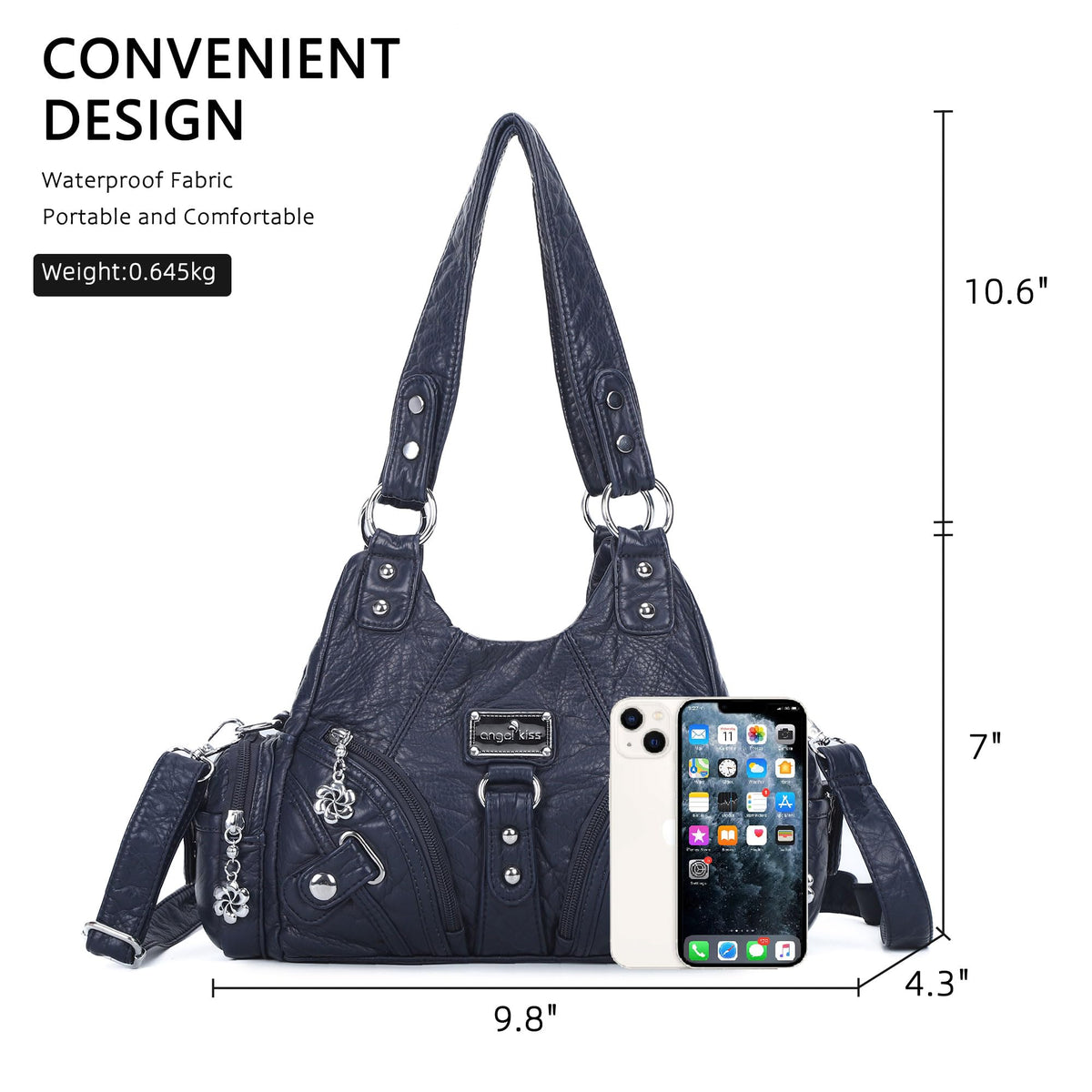 Angel Kiss Purses for Women Small Hobo Shoulder Bags Vagen Leather Multi-Pocket Tote Bag with Zipper (Blue)