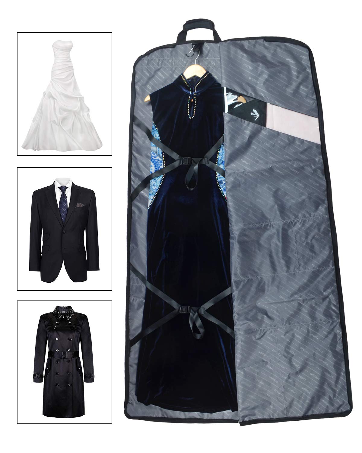 66'' Tri-fold Extra Long Dress Garment Bag, Premium & Breathable Tear-resistant Hanging Suit Cover for Travel and Storage