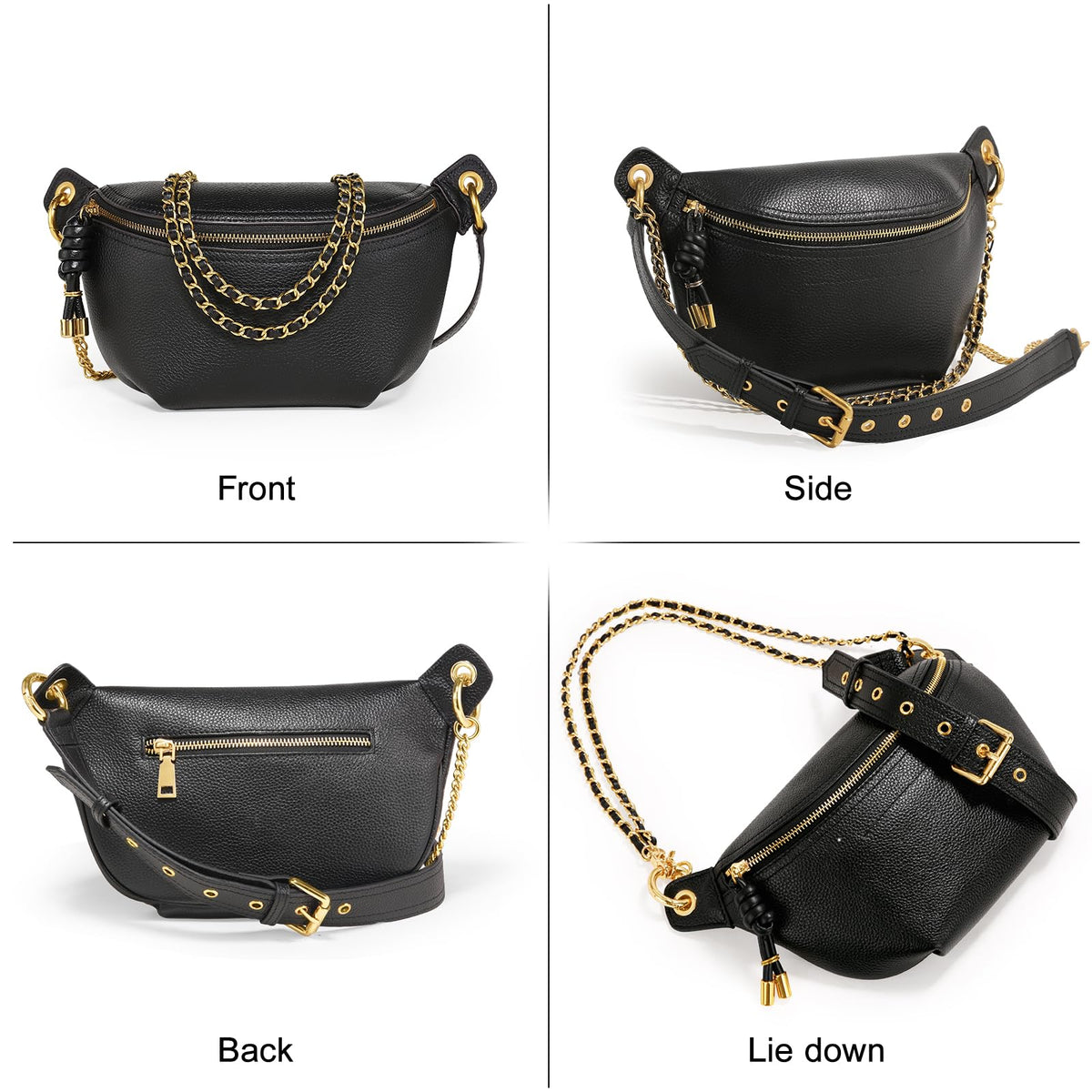 ITAMOOD Genuine Leather Waist Packs for Women, Fashion Fanny Pack Belt Bag, Luxury Designer Trendy Crossbody Bag, Festival Bum Bags for Sports Traveling Running With Chain Straps