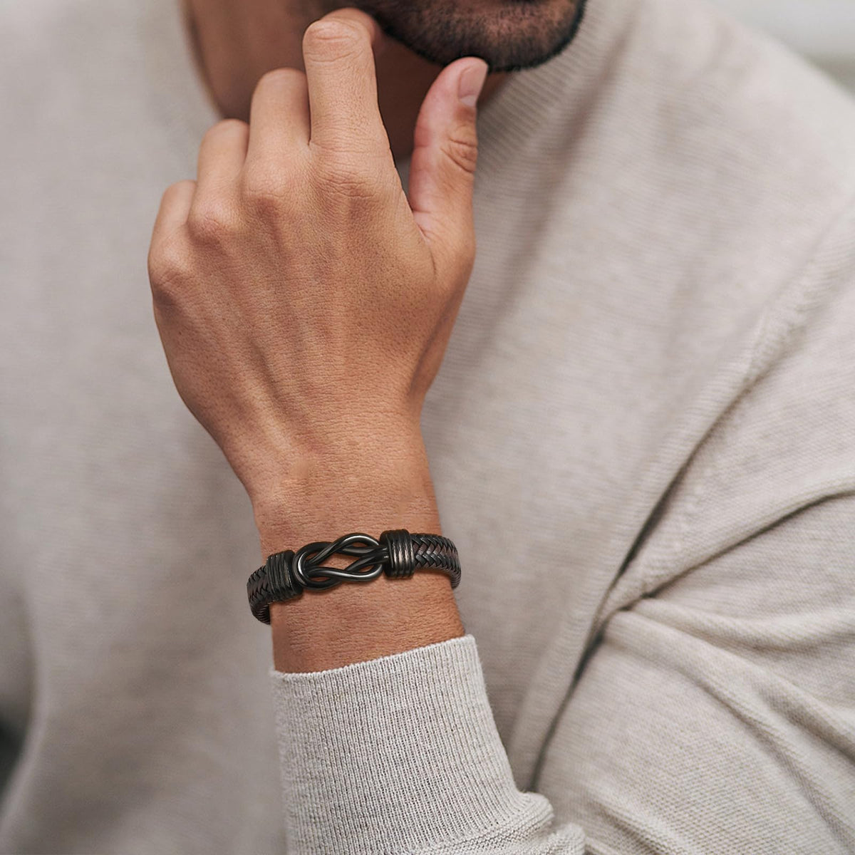 VNOX Love Knot Bracelet for Men - Cutsom Name Handmade Braided Leather Bracelets Brown Leather Cuff with Infinity Knot Gift for Men Husband Boyfriend