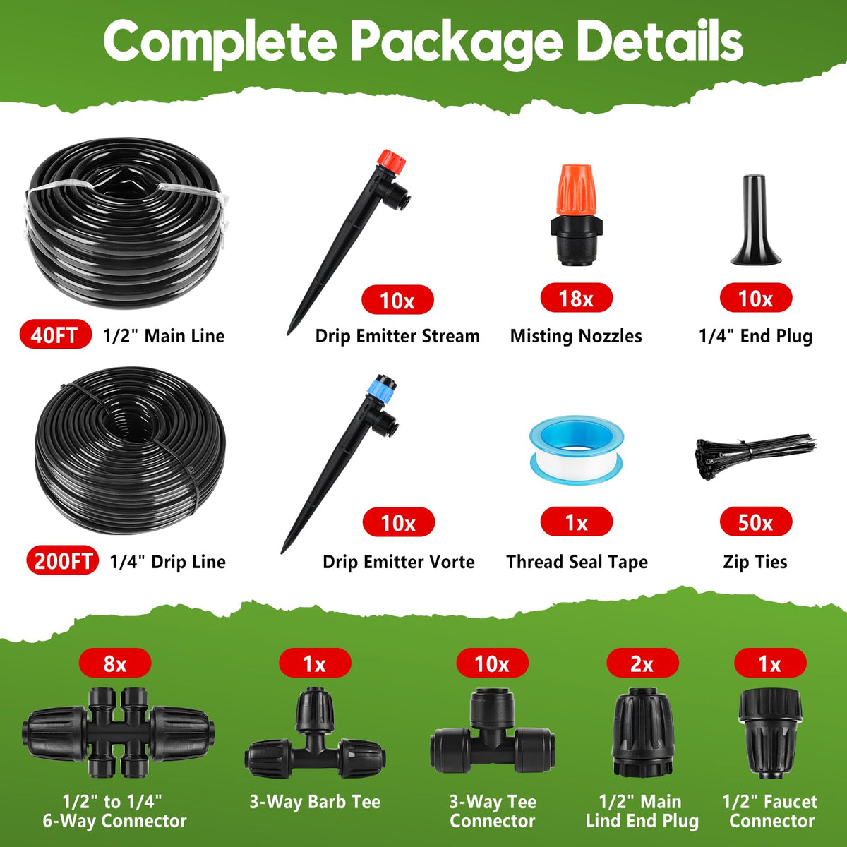 240FT Drip Irrigation System for Garden, 2026 Upgraded Quick-Connect Automatic Garden Watering System with 1/2" & 1/4" Tubing and Adjustable Nozzle Emitters for Greenhouse, Yard, Lawn, Raised Bed