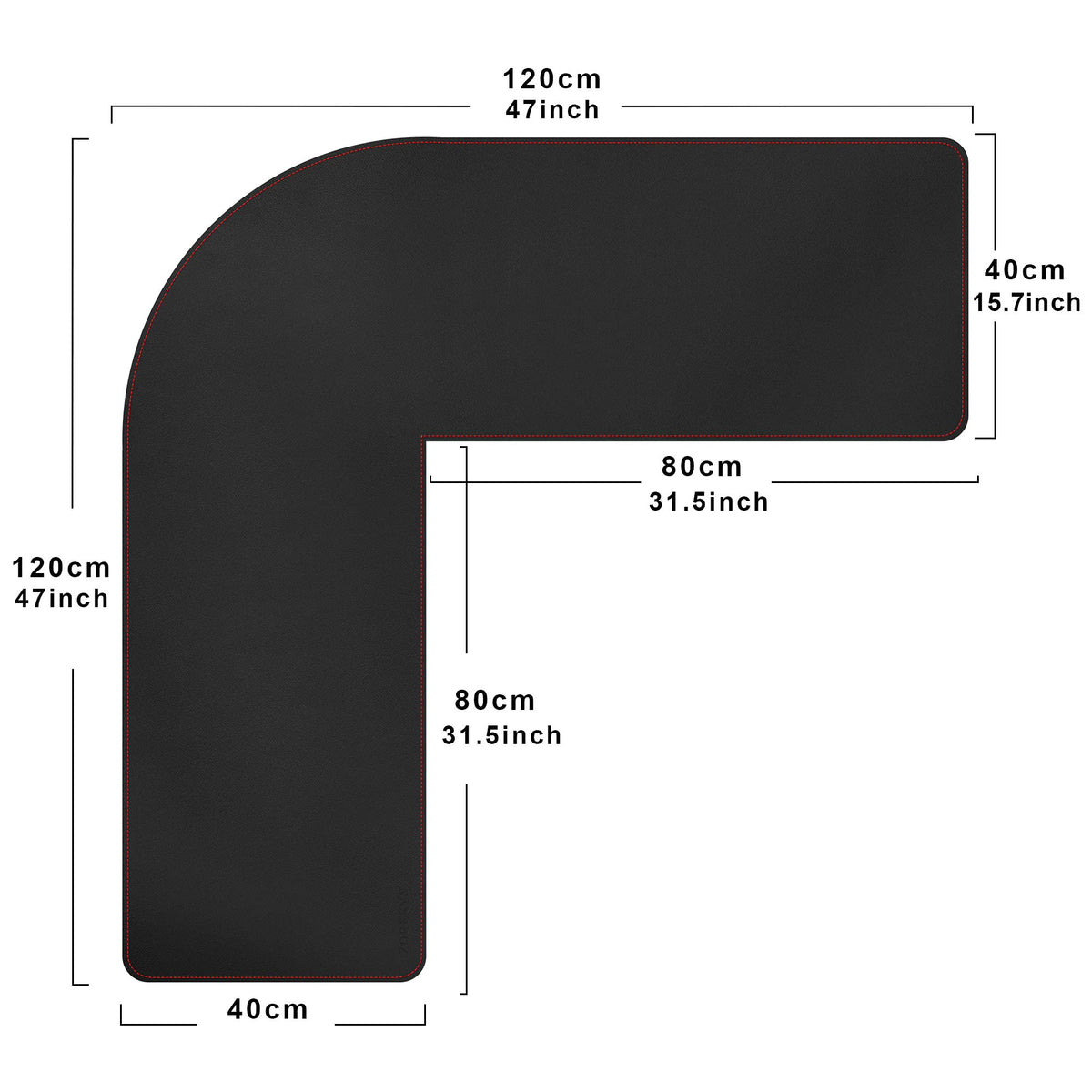 ZORESYN L-Shaped Gaming Desk Mat Mouse pad, Computer Corner Desk Pad, 47" Home Office Writing Desk Pad Protector, Large Waterproof PU Leather Corner Mousepad - Black, (120+120) x40cm