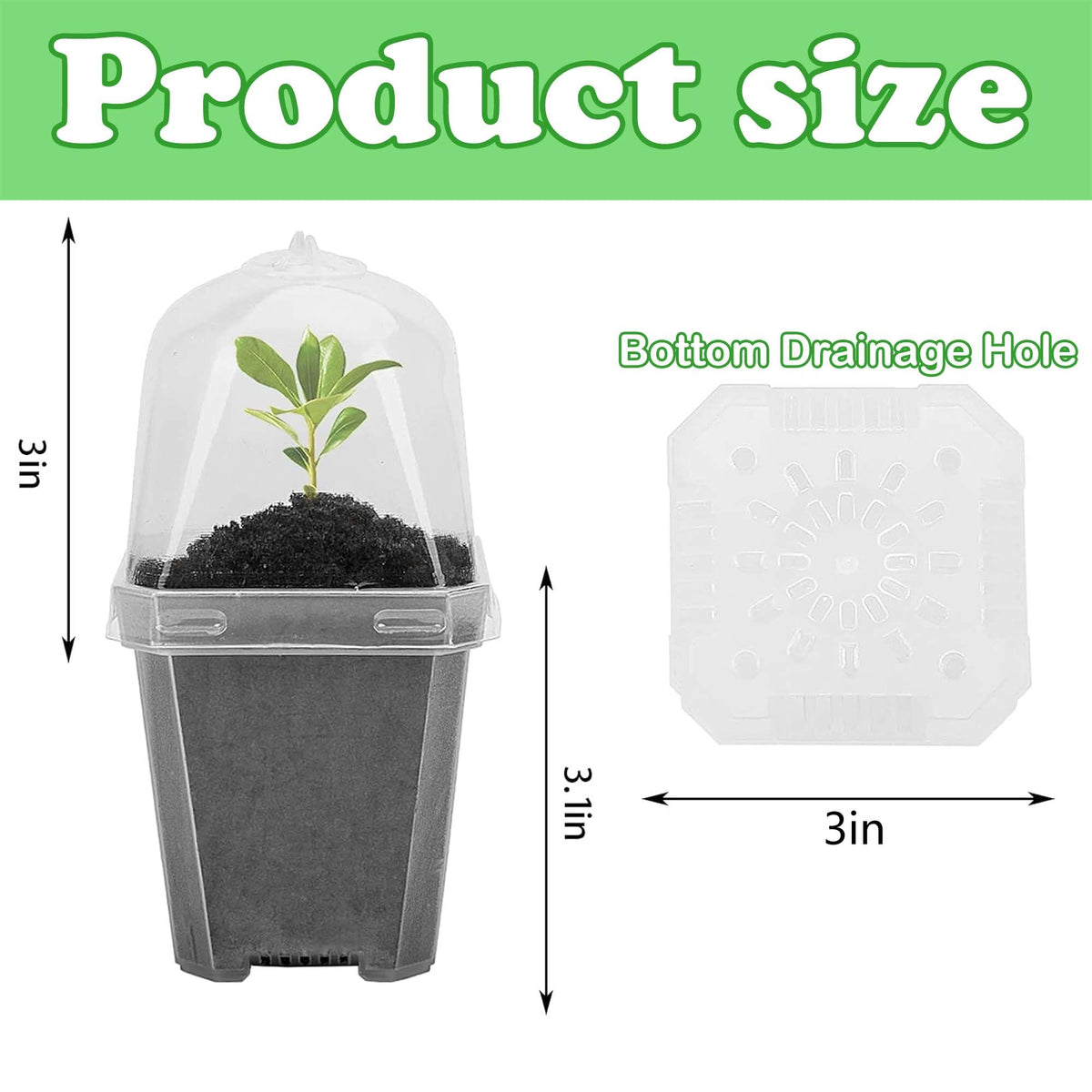 EBaokuup 30PCS Clear Plant Nursery Pots with Humidity Dome - 3" Durable Plastic Gardening Pot, Small Plant Container for Seedlings/Vegetables/Succulents/Cuttings