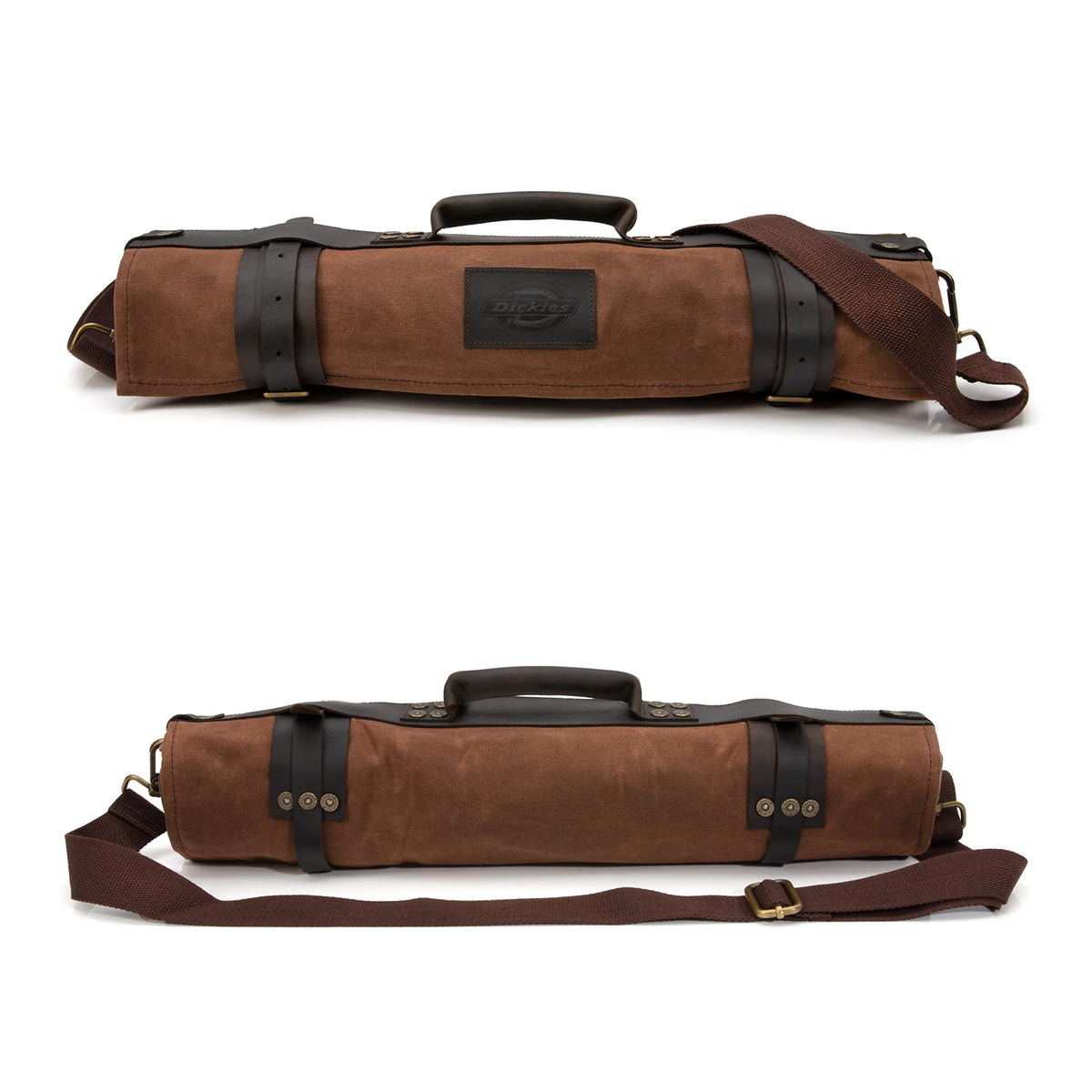 Dickies Chef Knife Roll Bag Portable Organizer and Cutlery Storage Roll, Waxed Canvas and Leather, Large