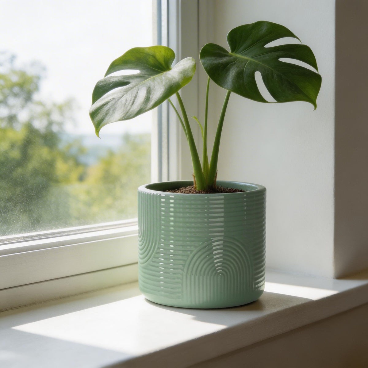 ÈMJÉ LUXE 6 Inch Ceramic Plant Pot – Decorative Indoor Planter (No Drainage Hole) for Succulents, Herbs & Houseplants – Modern Tabletop Desk Planter – Sage Green