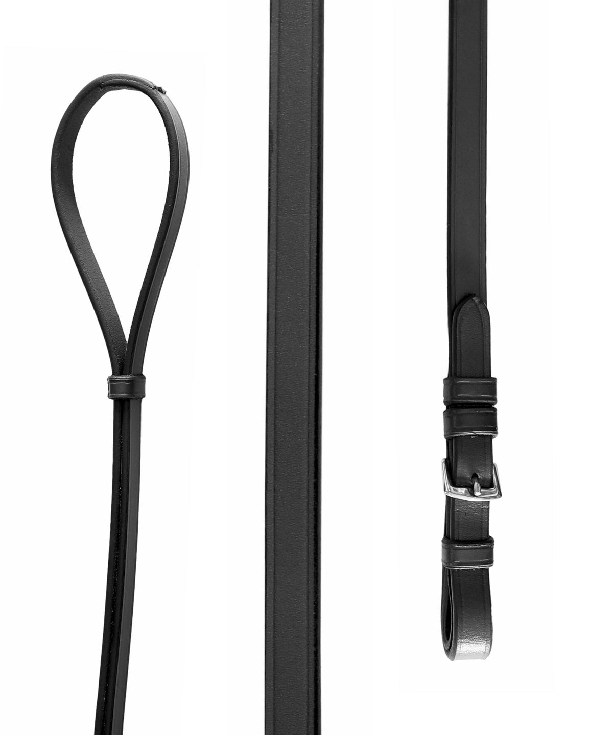ExionPro English Dressage Double-Bridle Leather Curb Reins for Horses 13 mm Wide Vegetable‑Tanned Leather with Stainless Steel Buckles – Sizes Pony, Cob, Horse, Warmblood (Black, Brown)
