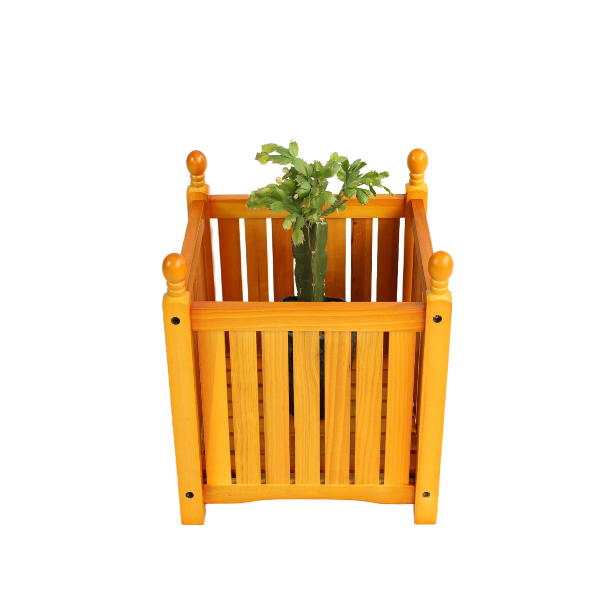 VeroFree Wooden Outdoor Square Planter Box – Black Elevated Flower Herb Pot for Porch, Patio, Deck Raised Container for Vegetables Plants (Teak, 15.75x15.75x18.5 in)