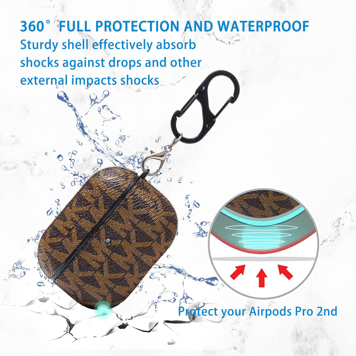 TANGABA AirPods Pro 2nd Generation Case, Full-Protective PU Leather Cover with Front LED Visible, Brown