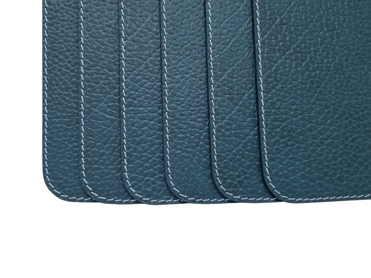 Nikalaz Set of 4 Placemats and 4 Coasters Made of Recycled Leather (18''x13'', Petroleum Green)