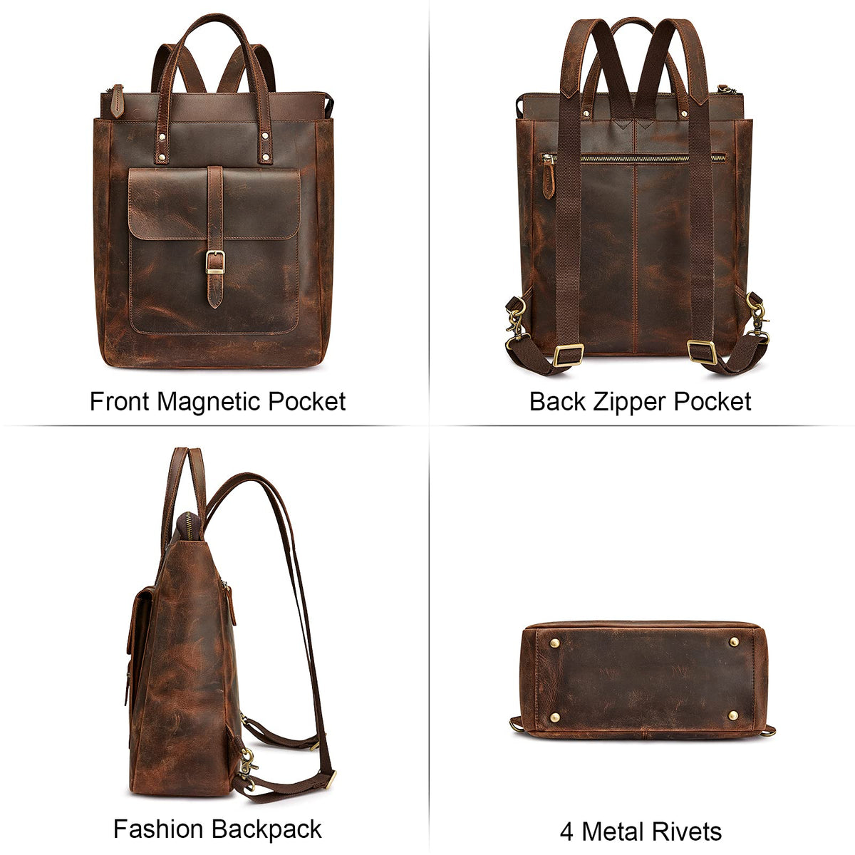 S-ZONE Women Genuine Leather Backpack Purse Retro Top-handle Bags Vintage Totes Casual Daypack