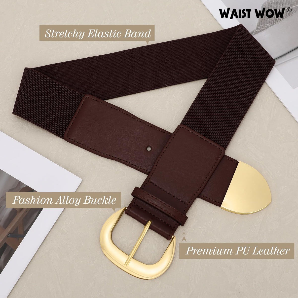Women Wide Elastic Waist Belt for Dresses Fashion Thick Stretchy Belt for Trendy,coffee 35"