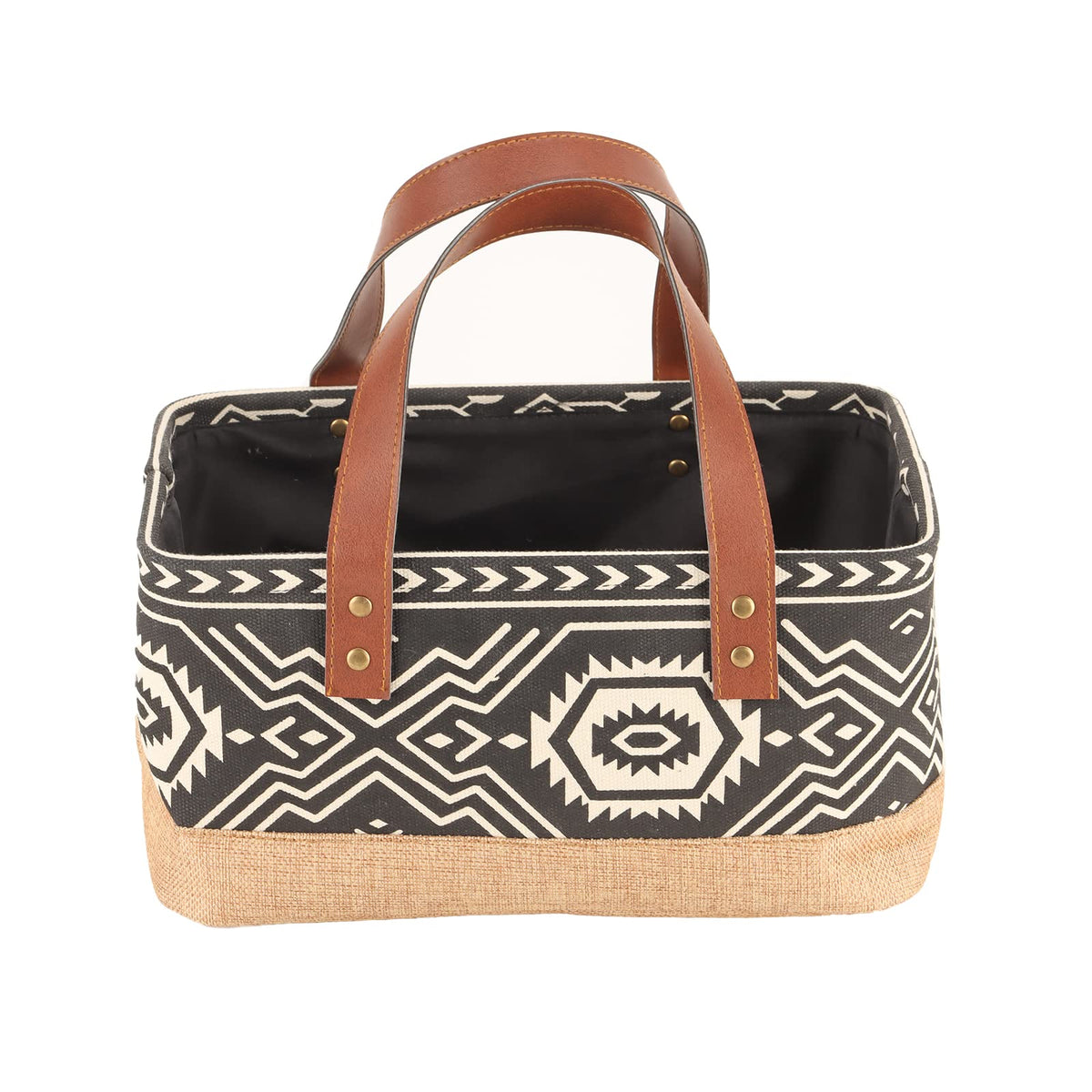 Canvas Tote Bag, Small Rectangular Picnic Basket for Storage Shopping Laundry, Black and White Pattern