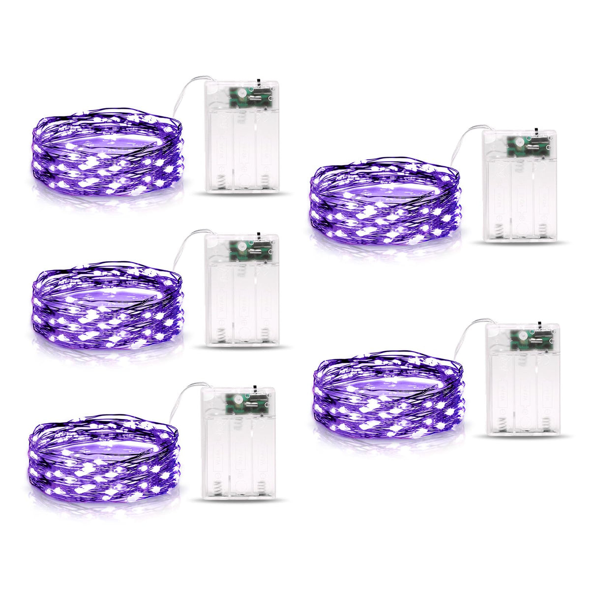 Minetom 5 Pack Fairy Lights, 7ft 20 LED String Lights, Battery Operated, Waterproof, Purple