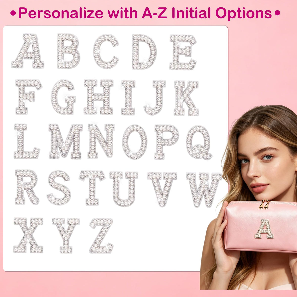 VENCELIN Initial G Pearl Makeup Bag 3Piece, PU Leather Travel Toiletry Pouch, Large Medium Small Portable Organizer for Business Trip Teen Girls