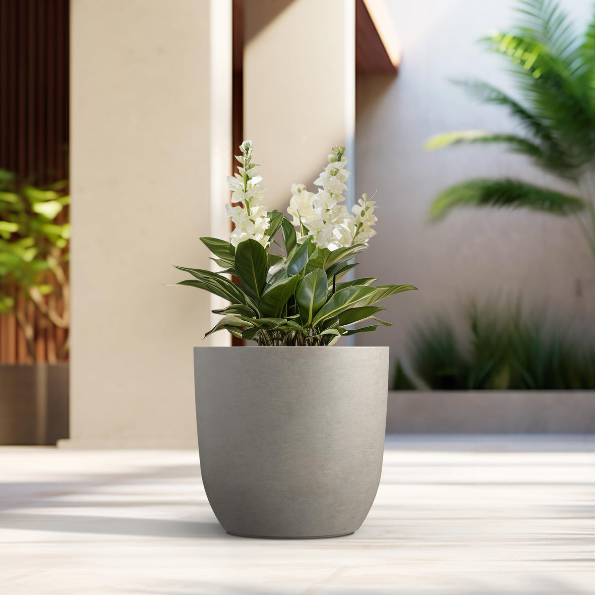 Kante 16.5" Dia Round Concrete Planter, Large Outdoor Modern Indoor Decorative Plant Pots with Drainage Hole and Rubber Plug for Home and Garden, Weathered Concrete