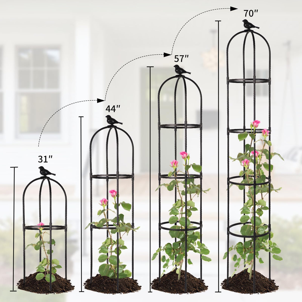 Yotoworth Garden Obelisk Trellis for Climbing Plants Outdoor, 6.3 ft Tall Rose Trellis Climbing Plants Support for Potted Light Vine Flower Vegetable Cucumber Trellis Raised Garden Bed, Black, 1PCS