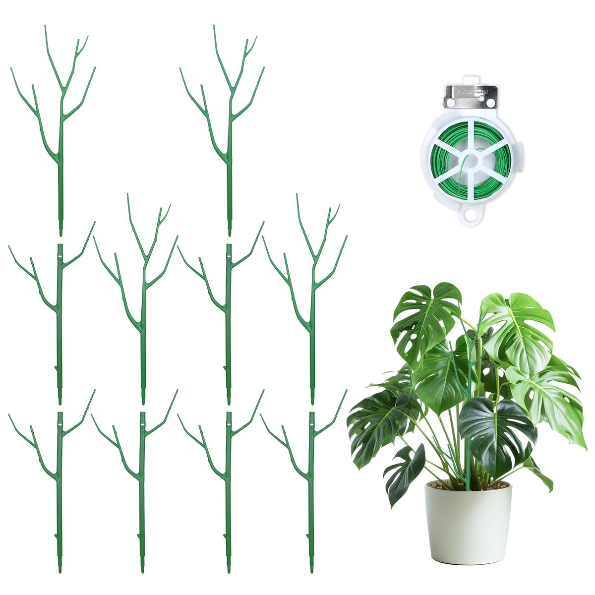 Obralitic 10 Pack Stackable Plant Supports Stakes, Sturdy Garden Trellis for Climbing & Vining Plants, Monstera, Pothos & Philodendron - Reusable Plant Stakes for Indoor & Outdoor Potted Plants