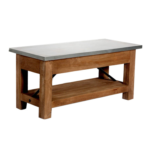 Alaterre Furniture Millwork 40 in. Bench - Modern Industrial Style with Zinc Metal and Wood, Sturdy Seating and Storage Shelf for Living Room, Entryway, or Bedroom